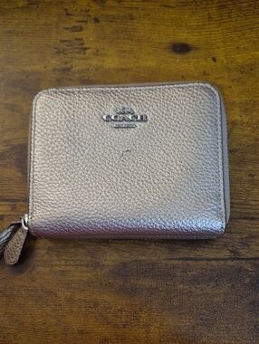 Coach Metallic Silver/ Gold Pebble Leather Zip Wallet